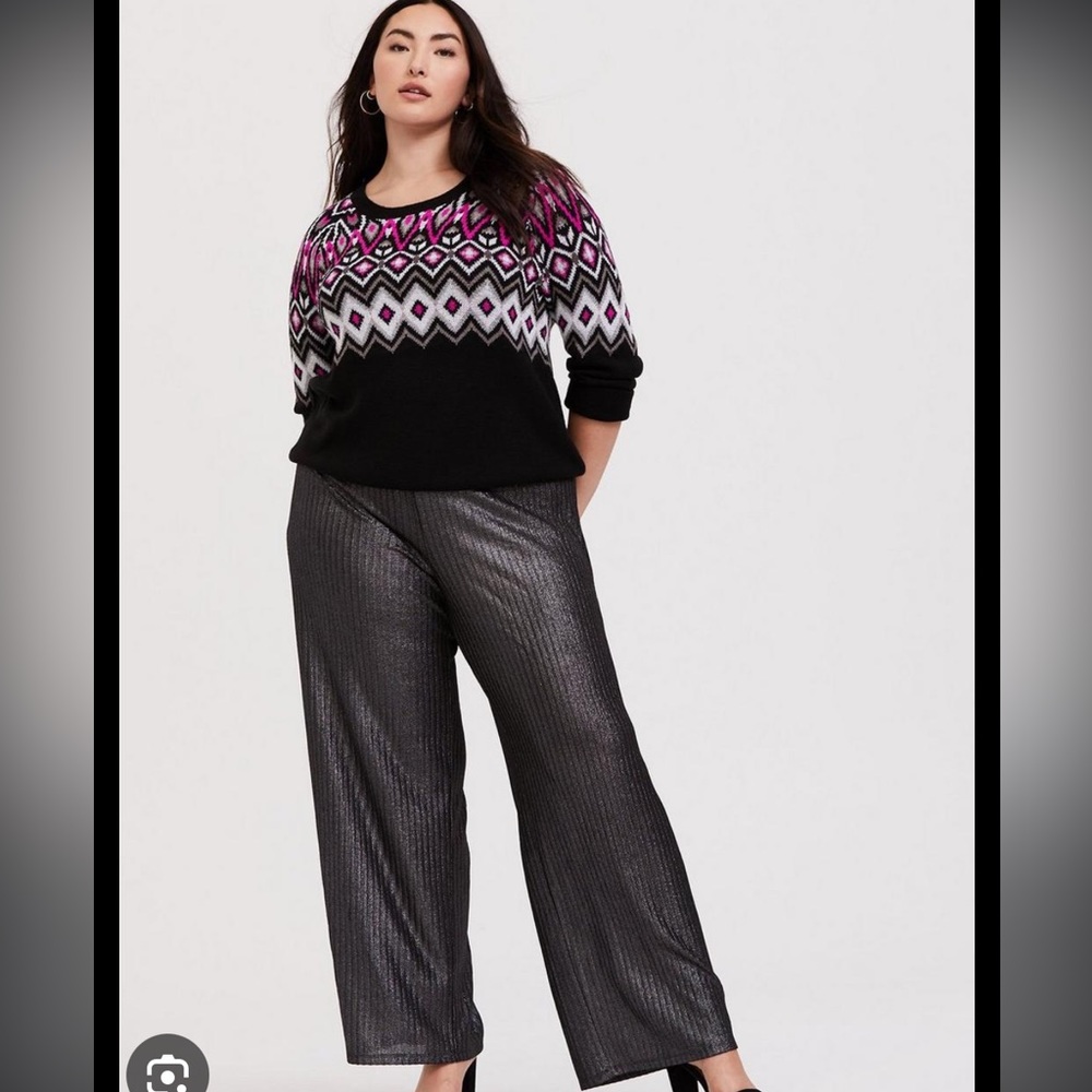 TORRID GRAY SHINE PULL ON RIBBED WIDE LEG PANTS SIZE 0